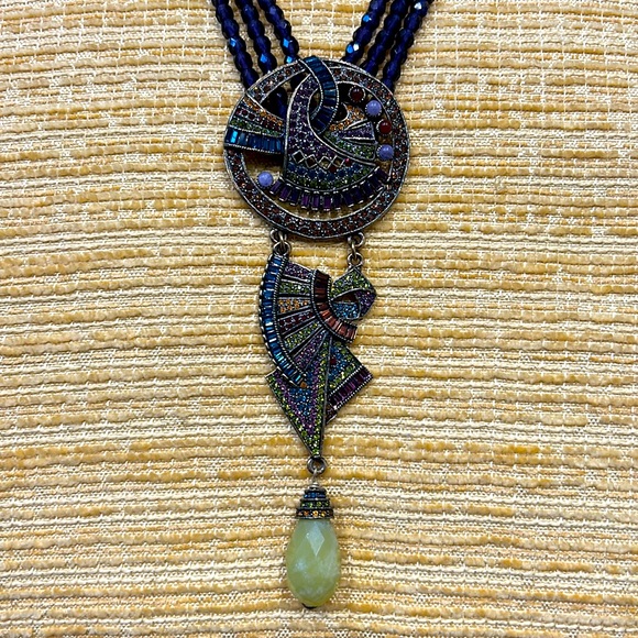 Heidi Daus 1920s art deco purple glass beaded Swarovski necklace w/ earrings - Picture 2 of 9